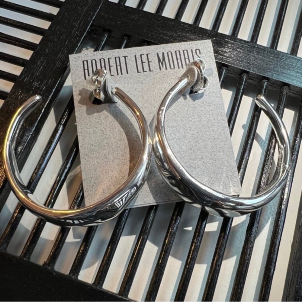 Robert Lee Morris Shiny Silver Hoop Earrings